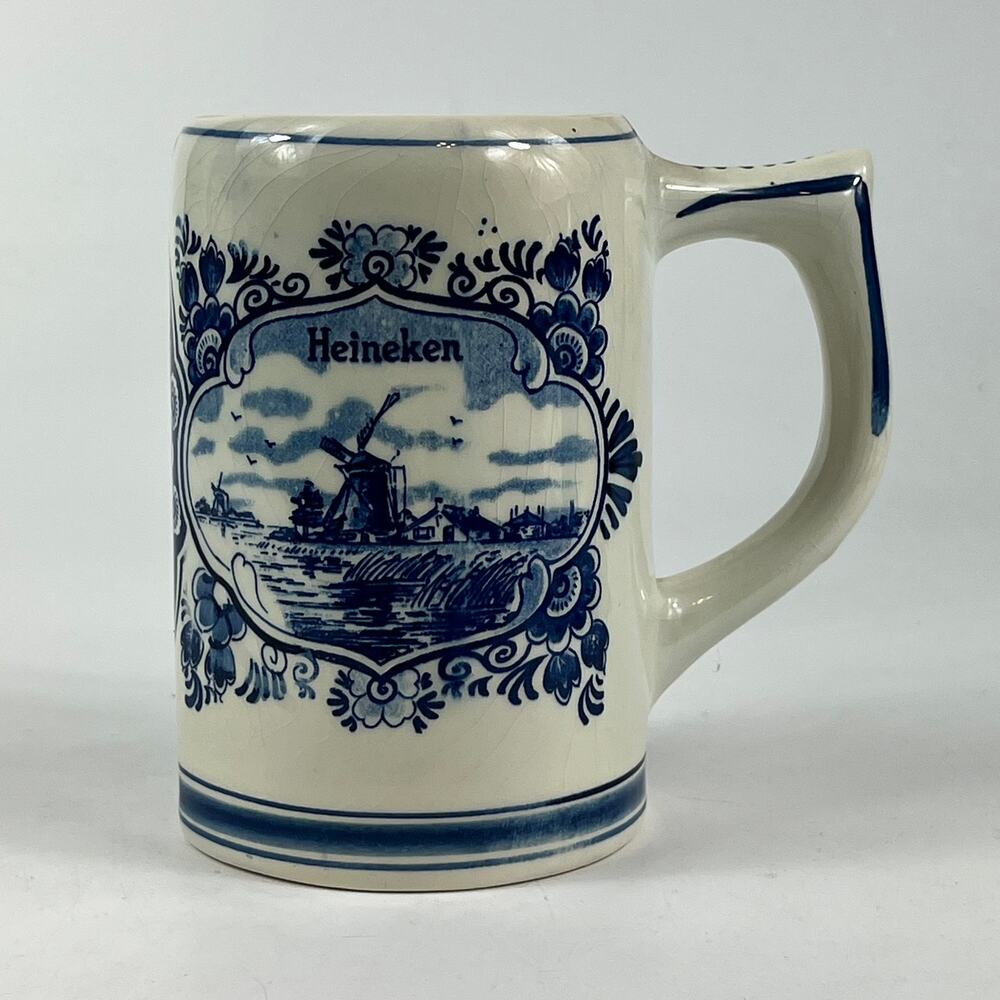 Heineken Delfts Holland Blue Mug Coffee Beer Dutch Windmill Vintage Hand Painted